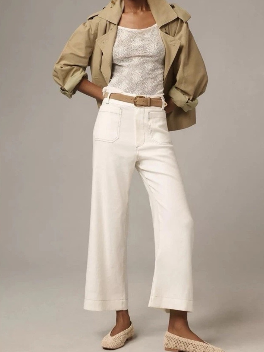 Anthropologie Maeve The Colette Wide-Leg Pants Cropped Ankle Cream Ivory 26 X 25